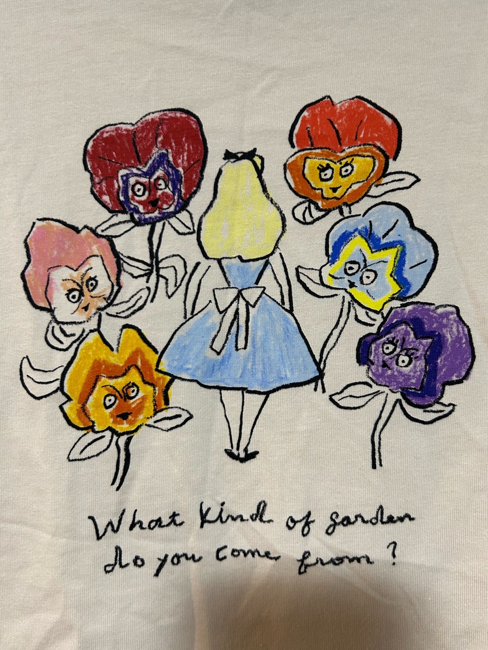 Uniqlo Alice in Wonderland Beige Tee with Color Flower Graphic